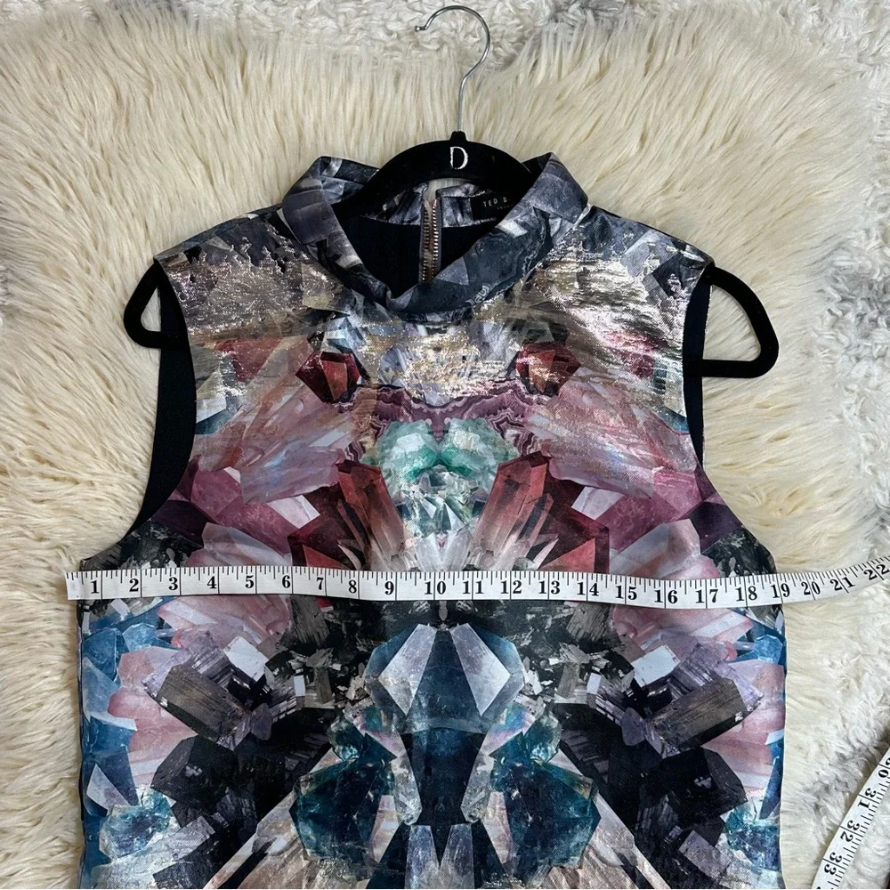 Ted Baker London Sleeveless Zip-Front Dress with Abstract Crystal Print - Picture 9 of 10